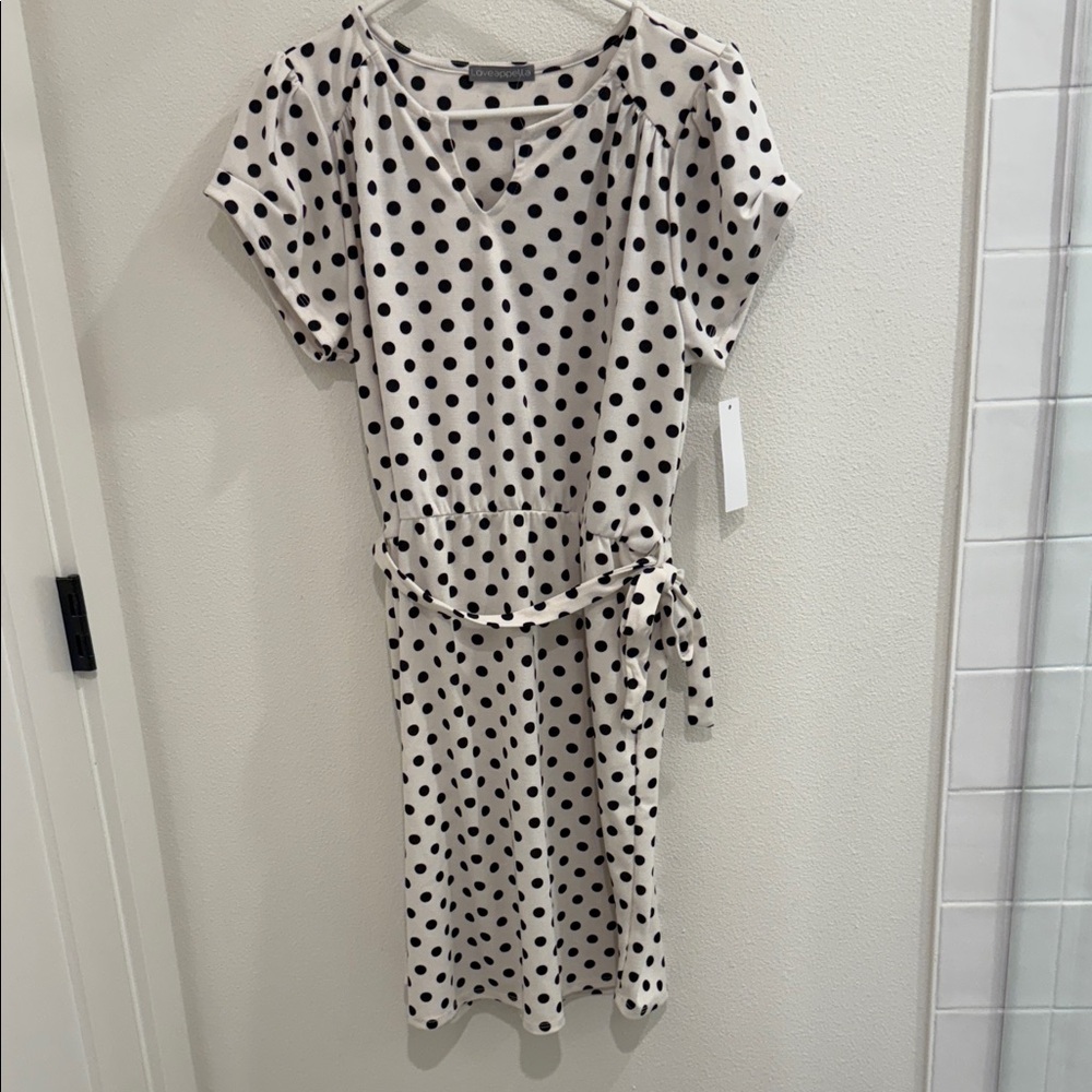 Loveappella White and Black Polka Dot Knit Dress